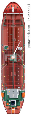 Top View Vector Illustration of a Large Red Cargo Ship Top View Vector Illustration of a Large Red Cargo Ship 140366841