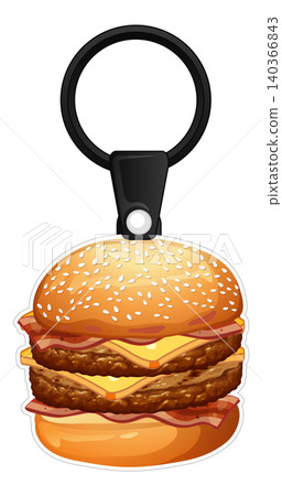 Double Bacon Cheeseburger Keychain Vector Illustration on White Background Double Bacon Cheeseburger Keychain Vector Illustration on White Background 140366843