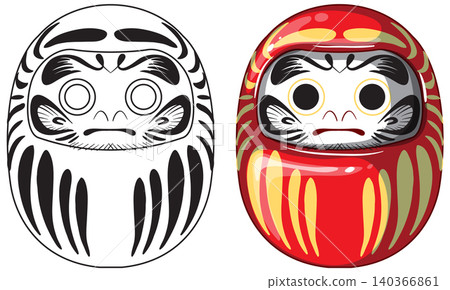Traditional Japanese Daruma Doll Vector Illustration in Red and Black Traditional Japanese Daruma Doll Vector Illustration in Red and Black 140366861