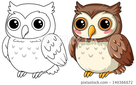 Cute Owl Cartoon Character Illustration with Line Art Coloring Page Cute Owl Cartoon Character Illustration with Line Art Coloring Page 140366872