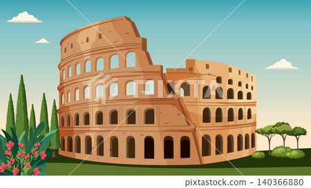 Flat Design Travel Poster of the Historic Colosseum Landmark in Rome Flat Design Travel Poster of the Historic Colosseum Landmark in Rome 140366880