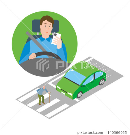 一名男子一邊開車一邊看手機。 一名男子一邊開車一邊看手機。 140366935