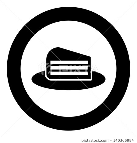 Piece of cake slice on dish icon in circle round black color vector illustration image solid outline style Piece of cake slice on dish icon in circle round black color vector illustration image solid outline style 140366994