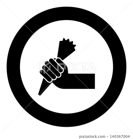 Pastry bag in hand for extraction cream squeeze icing icon in circle round black color vector illustration image solid outline style Pastry bag in hand for extraction cream squeeze icing icon in circle round black color vector illustration image solid outline style 140367004