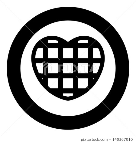 Belgian waffle Dessert template shape heart icon in circle round black color vector illustration image solid outline style Belgian waffle Dessert template shape heart icon in circle round black color vector illustration image solid outline style 140367010