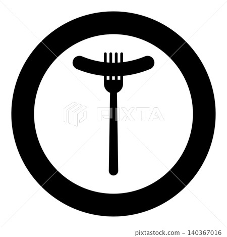 Sausage on fork grilled barbeque meat BBQ picnic food restaurant concept icon in circle round black color vector illustration image solid outline style 140367016