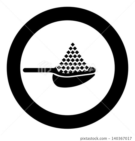 Loose product on scoop bulk icon in circle round black color vector illustration image solid outline style Loose product on scoop bulk icon in circle round black color vector illustration image solid outline style 140367017