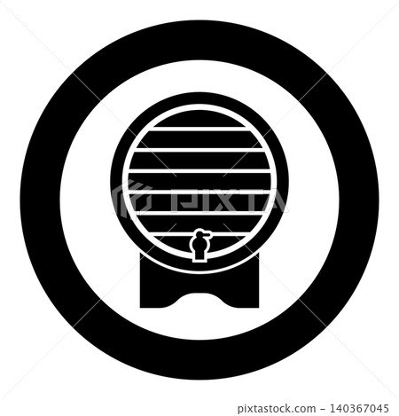 Barrel for wine brendy beer wine cask with tap icon in circle round black color vector illustration image solid outline style Barrel for wine brendy beer wine cask with tap icon in circle round black color vector illustration image solid outline style 140367045