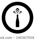 Bottle of champagne strong popping open icon in circle round black color vector illustration image solid outline style 140367058