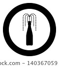 Bottle of champagne fountain popping open icon in circle round black color vector illustration image solid outline style 140367059