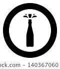 Bottle of champagne shot cork with splash icon in circle round black color vector illustration image solid outline style 140367060