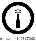 Bottle of champagne splash with stars icon in circle round black color vector illustration image solid outline style 140367062