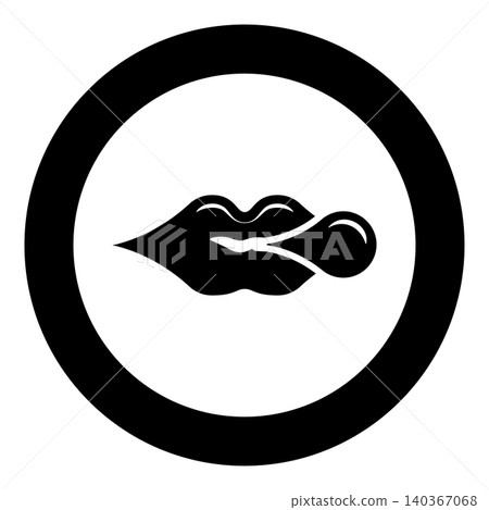 Lips blowing bubble gum chewing icon in circle round black color vector illustration image solid outline style Lips blowing bubble gum chewing icon in circle round black color vector illustration image solid outline style 140367068