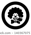 Clown blowing bubble gum chewing head icon in circle round black color vector illustration image solid outline style 140367075