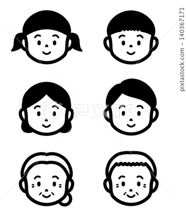 A simple set of three-generation family face icons. A simple set of three-generation family face icons. 140367171
