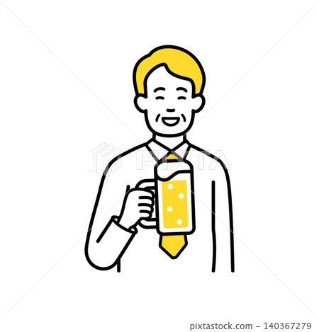 一位中年男性上班族舉杯暢飲啤酒。 140367279