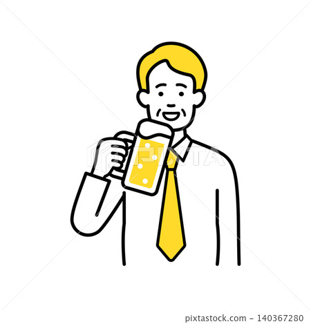 Middle-aged male office worker toasting with beer Middle-aged male office worker toasting with beer 140367280