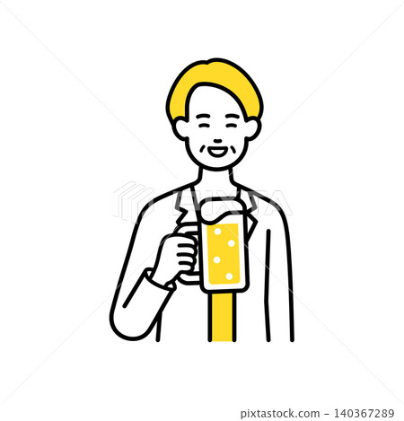 A middle-aged female office worker toasts with beer. A middle-aged female office worker toasts with beer. 140367289