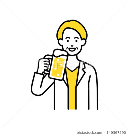A middle-aged female office worker toasts with beer. A middle-aged female office worker toasts with beer. 140367290