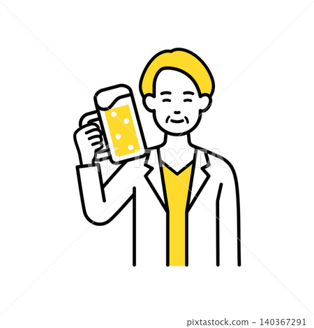 A middle-aged female office worker toasts with beer. A middle-aged female office worker toasts with beer. 140367291