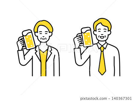Middle-aged office workers toasting with beer Middle-aged office workers toasting with beer 140367301
