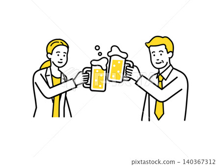 A male and female office worker toast. A male and female office worker toast. 140367312