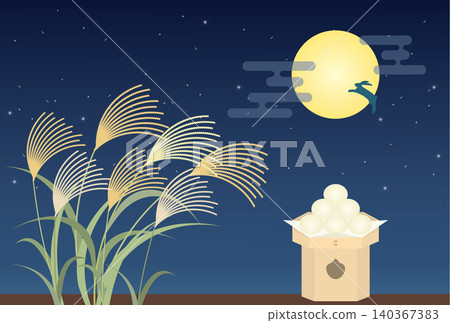 A Japanese-style background illustration featuring moon-viewing dumplings and pampas grass. A Japanese-style background illustration featuring moon-viewing dumplings and pampas grass. 140367383