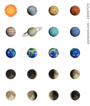 A set of 3DCG illustrations of major celestial bodies in the solar system. A set of 3DCG illustrations of major celestial bodies in the solar system. 140367570