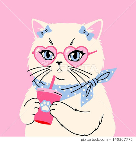 Cute Fancy Cat with Heart Sunglasses Illustration Cute Fancy Cat with Heart Sunglasses Illustration 140367775