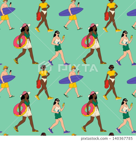 Beach Vacation Walkers Repeat Pattern Beach Vacation Walkers Repeat Pattern 140367785