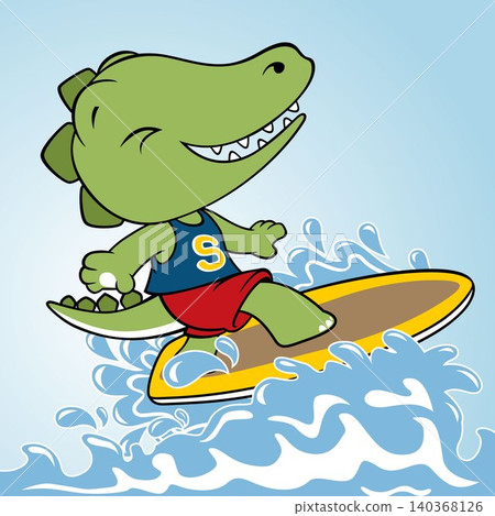 Funny dinosaur surfing, vector cartoon illustration Funny dinosaur surfing, vector cartoon illustration 140368126