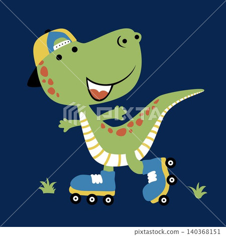 vector cartoon of cute dinosaur playing roller skate 140368151