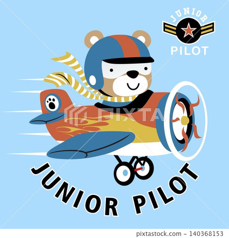 Cute bear on airplane, vector cartoon illustration 140368153