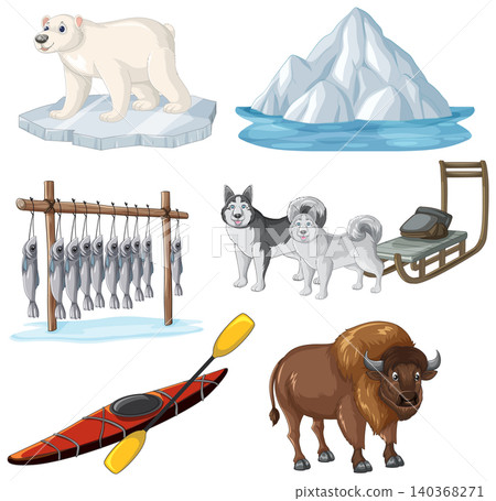 Arctic Life and Culture Vector Illustration Set with Animals and Objects Arctic Life and Culture Vector Illustration Set with Animals and Objects 140368271