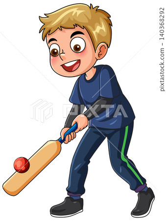 Young Boy Playing Cricket with Bat and Ball Vector Illustration Young Boy Playing Cricket with Bat and Ball Vector Illustration 140368292