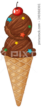 Double Scoop Chocolate Ice Cream Cone with Star Sprinkles and Cherry Double Scoop Chocolate Ice Cream Cone with Star Sprinkles and Cherry 140368301