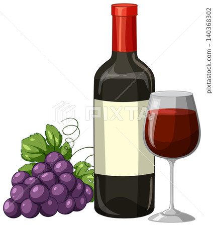 Red Wine Bottle with Glass and Bunch of Purple Grapes Red Wine Bottle with Glass and Bunch of Purple Grapes 140368302