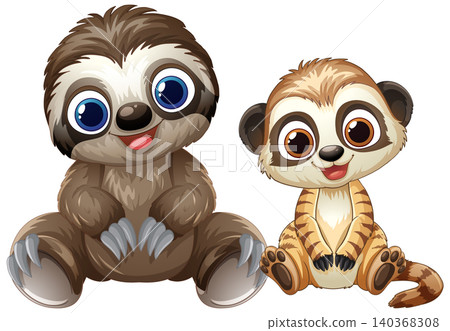 Cute Cartoon Baby Sloth and Meerkat Sitting Together Vector Illustration Cute Cartoon Baby Sloth and Meerkat Sitting Together Vector Illustration 140368308