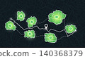 EV charging network map showing green power zones and navigation route on dark street background. Vector illustration. 140368379