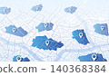 Isometric city map with highlighted districts and location pins. Global positioning system concept background. Vector illustration. 140368384