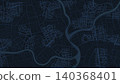 Dark blue abstract city map background with river and streets. Urban plan layout. Vector illustration. 140368401
