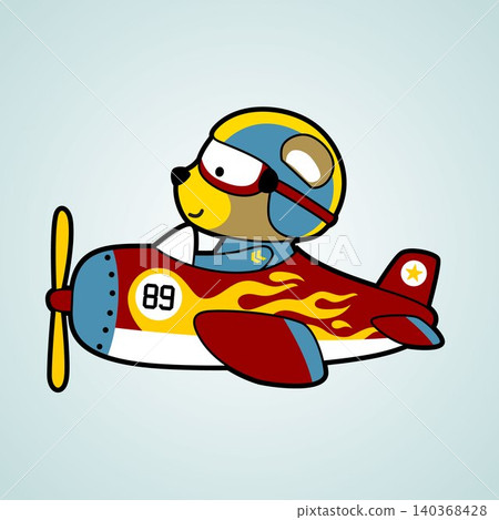Cute bear pilot on airplane, vector cartoon illustration Cute bear pilot on airplane, vector cartoon illustration 140368428