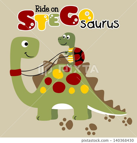Funny tortoise ride on dinosaur, vector cartoon illustration Funny tortoise ride on dinosaur, vector cartoon illustration 140368430