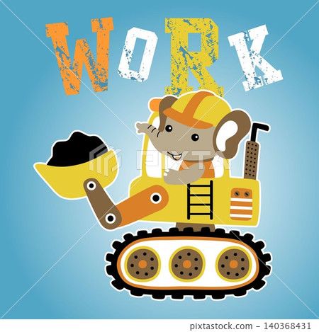 Cute elephant driving construction vehicle, vector cartoon illustration Cute elephant driving construction vehicle, vector cartoon illustration 140368431