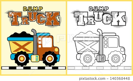 vector cartoon of dump truck, coloring page or book 140368448
