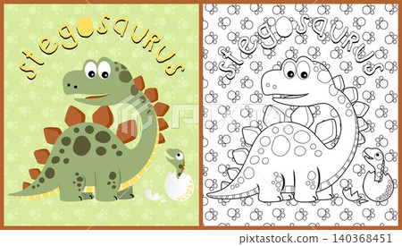 vector cartoon of dinosaur with hatched egg on footpath background pattern, coloring page or book vector cartoon of dinosaur with hatched egg on footpath background pattern, coloring page or book 140368451