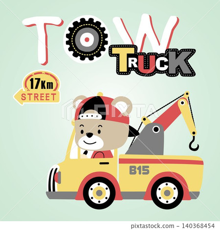Cute bear driving tow truck, vector cartoon illustration Cute bear driving tow truck, vector cartoon illustration 140368454