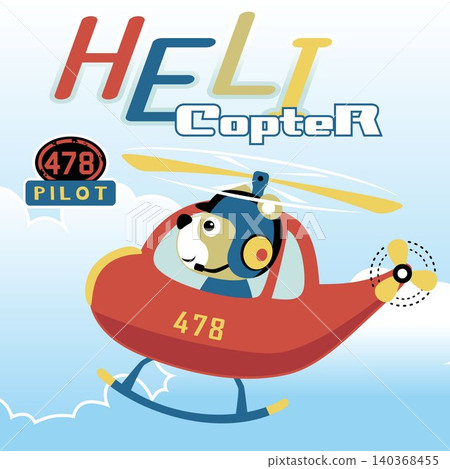 Cute bear pilot on helicopter, vector cartoon illustration 140368455