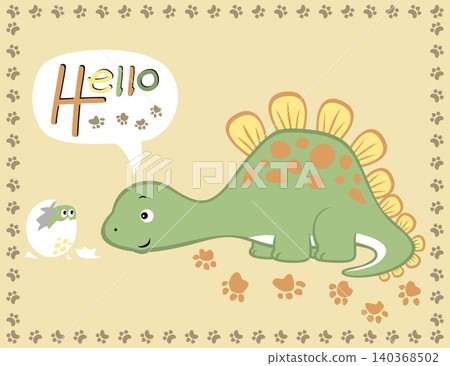Funny dinosaur with its baby on footprint frame border, vector cartoon illustration Funny dinosaur with its baby on footprint frame border, vector cartoon illustration 140368502
