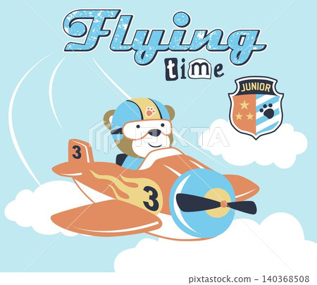 vector cartoon of cute bear pilot on airplane vector cartoon of cute bear pilot on airplane 140368508